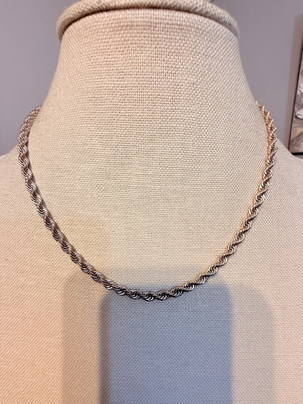 Vintage Korea Silver Tone Rope Chain Necklace 16”
